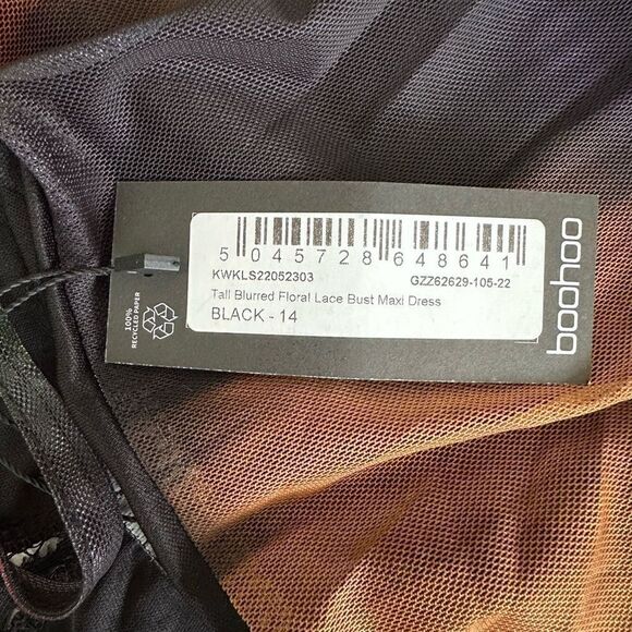 Boohoo Tall Blurred Floral Lace Bust Maxi Dress Black 14 NWT IN PACKAGE - Picture 6 of 7